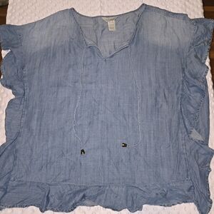 Multiples Blue Chambray Ruffle Sleeve Top – XL – 100% Lyocell